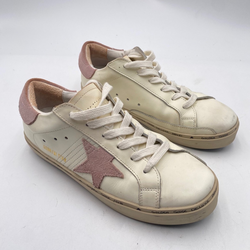 Golden Goose Hi Star Sneakers Womens 38 Cream Pink Leather Suede Platform GGDB